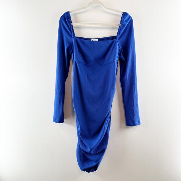 Princess Polly Portia Long Sleeve Ribbed Square Neck Mini Dress Blue 12 - Picture 2 of 10